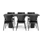 Matgrupp Bark Kopparbo Rektangulärt Matbord 200 cm med 6Jerup Matstol Bark Svart