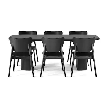 Matgrupp Bark Kopparbo Rektangulärt Matbord 200 cm med 6Jerup Matstol Bark Svart