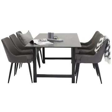 Matgrupp Venture Home Clara Svart med Plake 6 Stolar