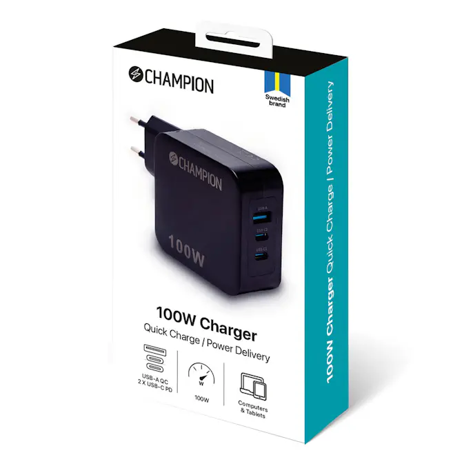 Laddare Champion 100W PD / QC Svart