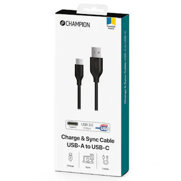 USB-A Champion till USB-C Kabel 1m Svart