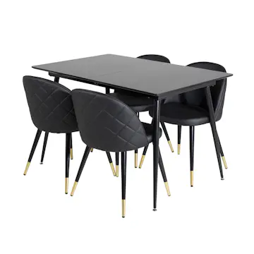 Matgrupp Venture Home Silvia med Iläggsskiva och 4 Valentina Stolar Konstläder