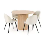 Matgrupp Bark Kopparbo Runt Matbord 106-156 cm Förlängningsbartt med 4 Valeri Matstol