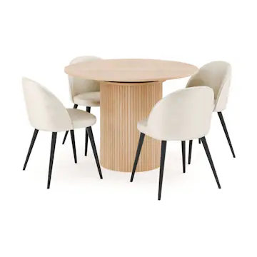 Matgrupp Bark Kopparbo Runt Matbord 106-156 cm Förlängningsbartt med 4 Valeri Matstol