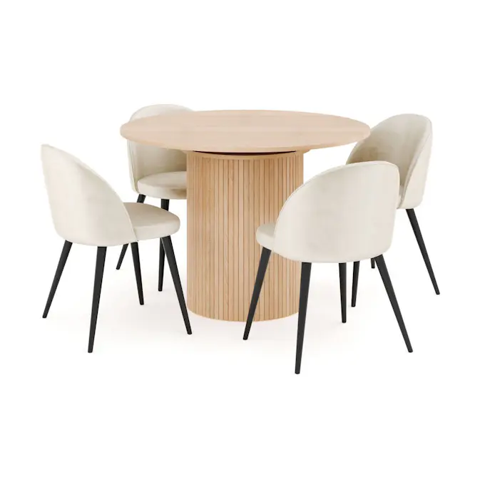 Matgrupp Bark Kopparbo Runt Matbord 106-156 cm Förlängningsbartt med 4 Valeri Matstol