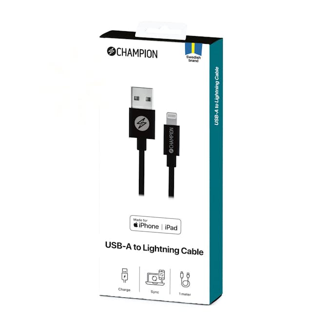USB-A Champion till Lightning Kabel 1m Svart