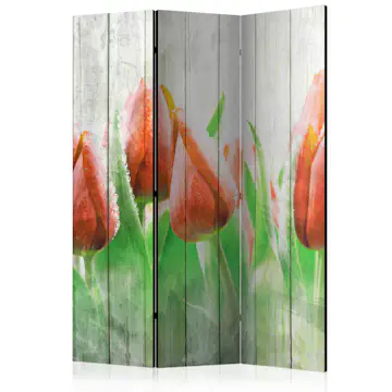 Rumsavdelare Skärmvägg Arkiio Red Tulips On Wood 135x172 cm