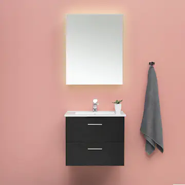 Möbelpaket 4AQUA Slim Svart Ek 60 med Lådor och Spegel Luna LED