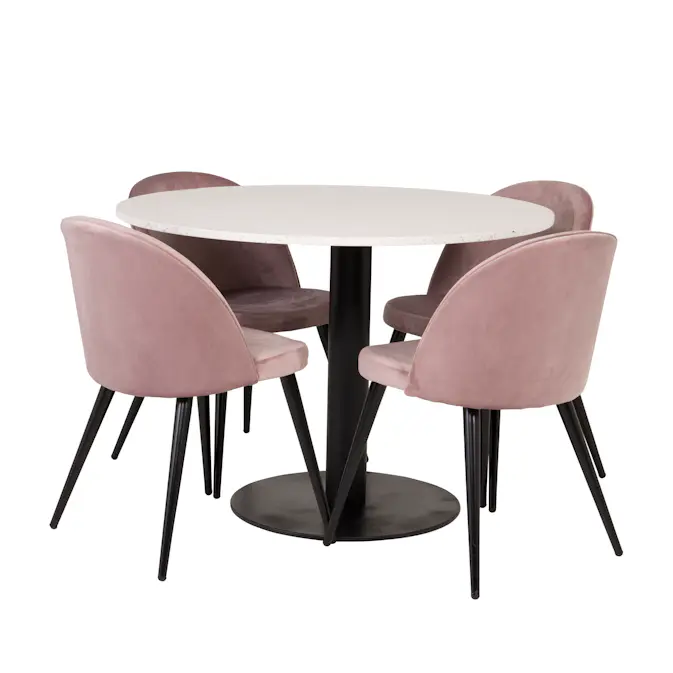 Matgrupp Venture Home Roxanna Vit Bord med 4 Valentina Stolar Sammet