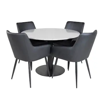 Matgrupp Venture Home Roxanna med 4 Corina Karmstolar Konstläder Runt