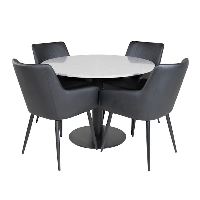 Matgrupp Venture Home Roxanna med 4 Corina Karmstolar Konstläder Runt