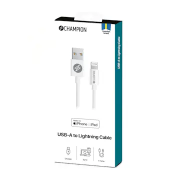 USB-A Champion till Lightning Kabel 1m Vit