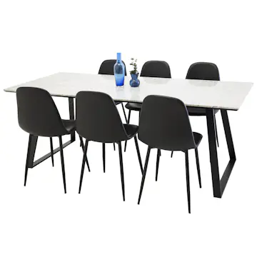 Matgrupp Venture Home Estelle med 6 Pobbie Stolar Konstläder Svart/Vit