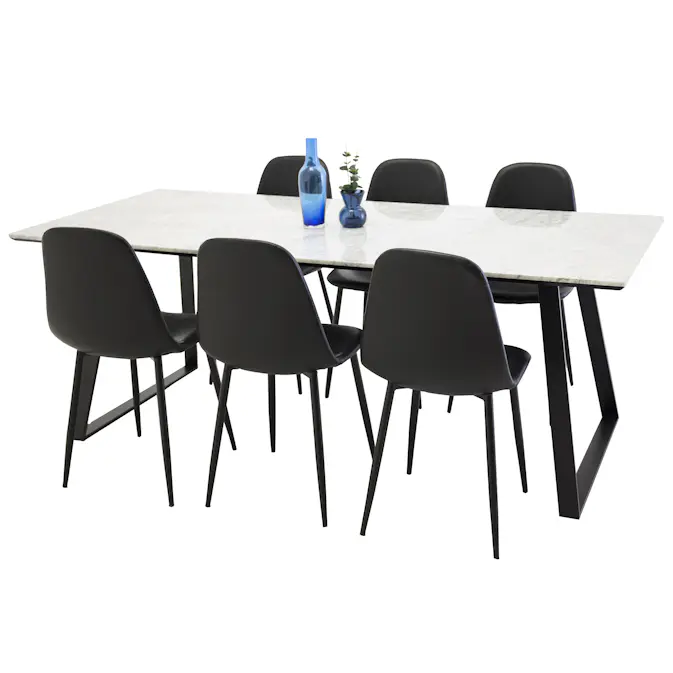 Matgrupp Venture Home Estelle med 6 Pobbie Stolar Konstläder Svart/Vit