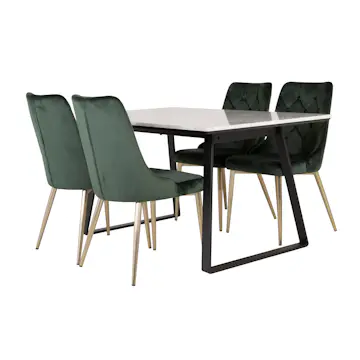 Matgrupp Venture Home Estelle 140 med 4 Vera Stolar Sammet/Mässing