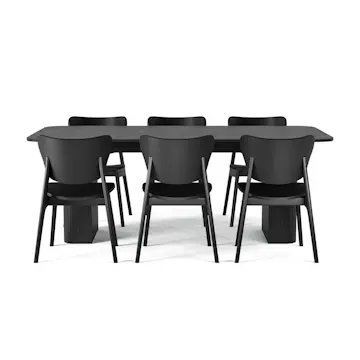 Matgrupp Bark Kopparbo Rektangulärt Matbord 200-260 cm Förlängningsbartt med 6 Jerup Matstol