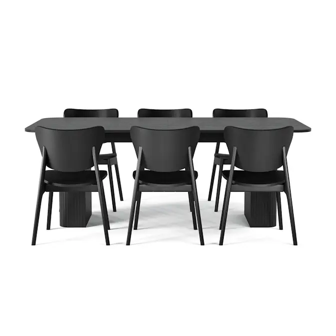 Matgrupp Bark Kopparbo Rektangulärt Matbord 200-260 cm Förlängningsbartt med 6 Jerup Matstol