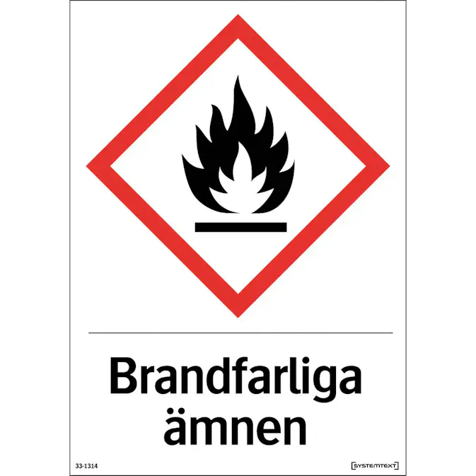Skylt Systemtext Brandfarliga Ämnen 210x297 mm Plast