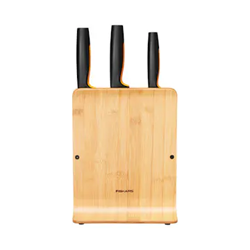 Knivblock Fiskars Functional Form i Miljövänligt Bambu Inkl 3 Proffessionella Knivar