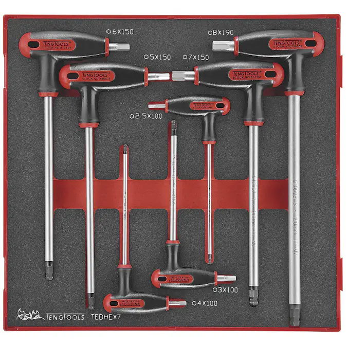 Sexkantnyckelsats 7 delar med T-handtag Teng Tools TEDHEX7