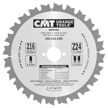 Sågklinga CMT Orange Tools Klyvning 216x2,8x30 T24 W NEG