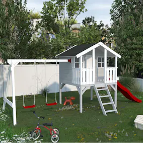 Lekstuga Palmako Toby 2,2 m² Upphöjd Stuga med Gungställning & Altan