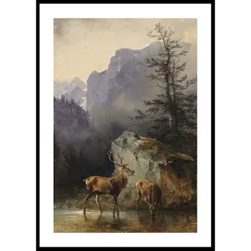 Poster Gallerix Hirsch Und Tier An Der Tränke By Friedrich Gauermann