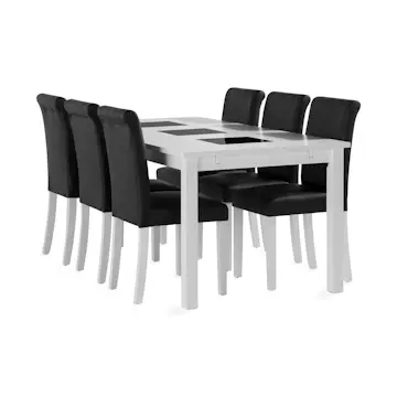 Matgrupp Basic Home Jasmin Rektangulärt Matbord 180-270 cm Förlängningsbart med 6 Ravesta Matstol