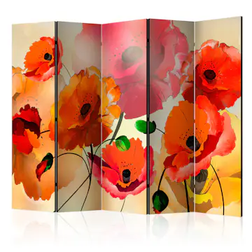 Rumsavdelare Skärmvägg Arkiio Velvet Poppies II Grön/Röd/Orange 225x172 cm
