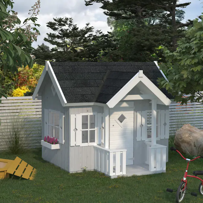 Lekstuga Palmako Jennie 3,7 m² Trästuga med Altan & Sadeltak