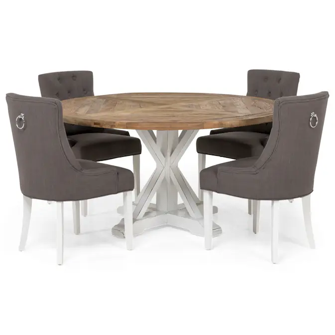 Matgrupp In Living Lyon Ø150 cm Rund Natur/Vit med 4 st Viktoria Stolar