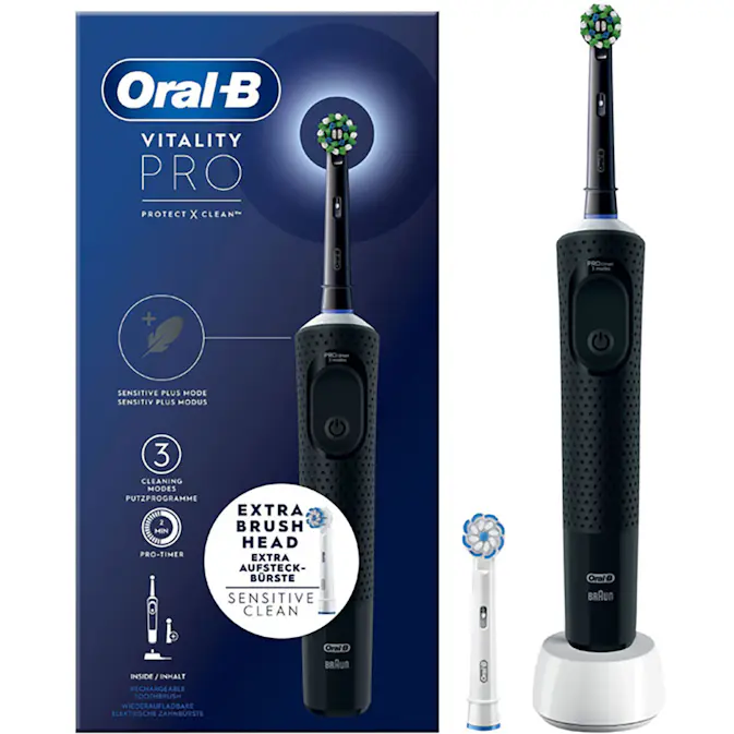 Eltandborste Oral-B Vitality Pro Svart med Extra Refill & 3 Borstningslägen