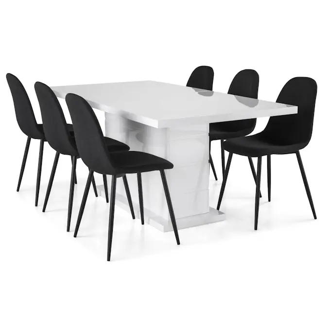 Matgrupp Concept 55 Ratliff Rektangulärt Matbord 180-220 cm Förlängningsbart med 6 Nibe Matstol Svarta Ben