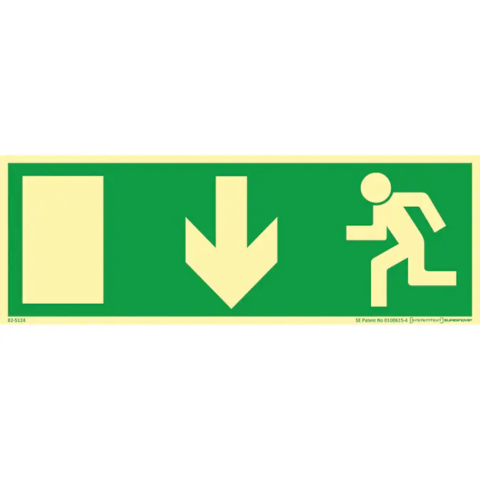 Skylt Systemtext Utrymning Pil Ner Aluminium Supernova