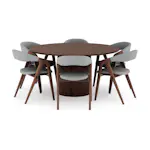 Matgrupp Bark Kopparbo Runt Matbord 150 cm med 6Jerup Matstol Valnöt