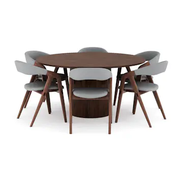 Matgrupp Bark Kopparbo Runt Matbord 150 cm med 6Jerup Matstol Valnöt