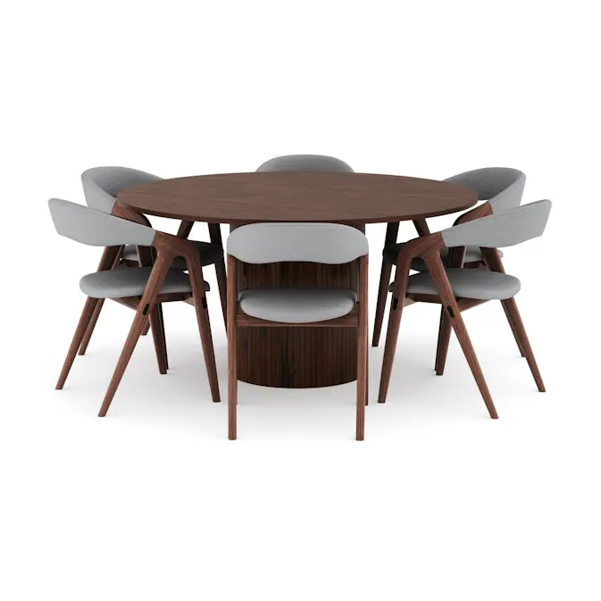 Matgrupp Bark Kopparbo Runt Matbord 150 cm med 6Jerup Matstol Valnöt