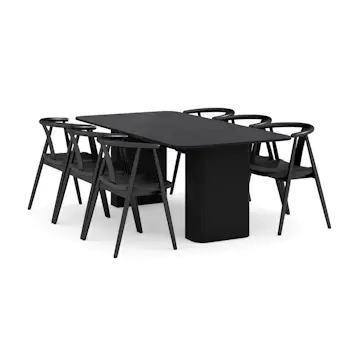 Matgrupp Bark Kopparbo Rektangulärt Matbord 200-260 cm Förlängningsbartt med 6 Cytie Matstol