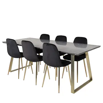 Matgrupp Venture Home Estelle 200 med 6 Pobbie Stolar Sammet