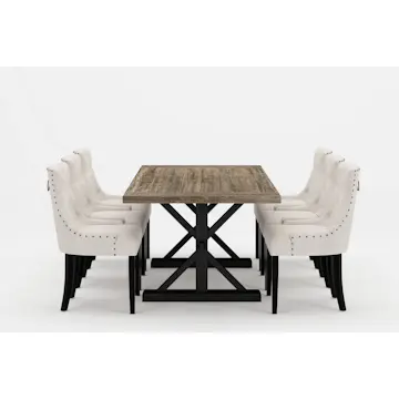 Matgrupp Bloomington Lyon Rektangulärt Matbord 200-290 cm Svart Bas Förlängningsbartt med 6 Viktoria Matstol