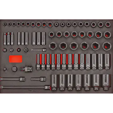 Krafthylssats 73 delar med 3/8 tum och 1/2 tumfyrkantsfäste Teng Tools TTEISK73