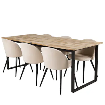 Matgrupp Venture Home Cirebon med 6 Velvet Stolar