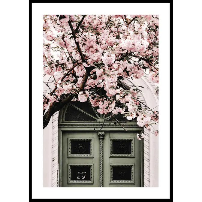 Poster Gallerix Pink Flowers Green Door