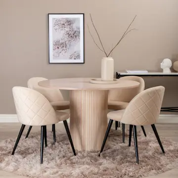 Matgrupp Venture Home Bianca Rund med 4 Valentina Stitches Stolar Sammet