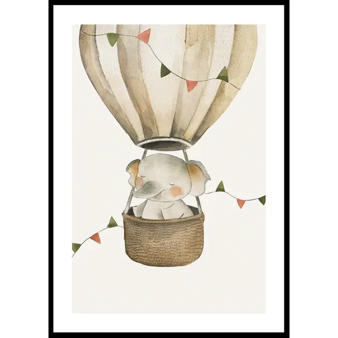 Poster Gallerix Elephant In Hot Air Balloon