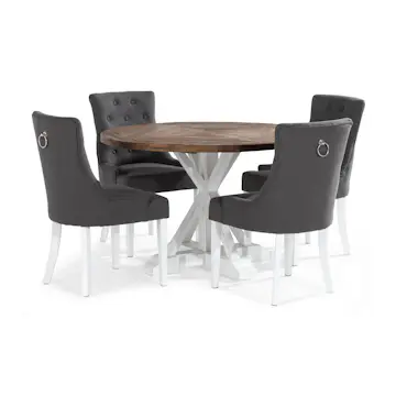 Matgrupp Bloomington Lyon Runt Matbord 120 cm Vit Bas med 4 Viktoria Matstol