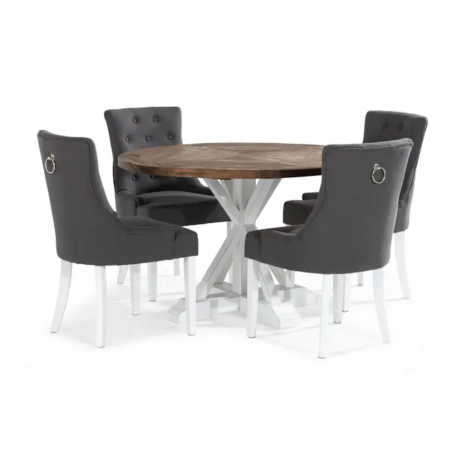 Matgrupp Bloomington Lyon Runt Matbord 120 cm Vit Bas med 4 Viktoria Matstol