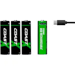 Batteri Coast Uppladdningsbara AA 1,5V 2400 mAh 4-pack inkl Laddningskabel