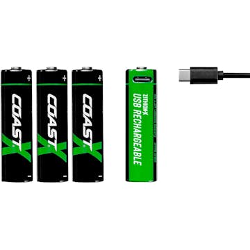 Batteri Coast Uppladdningsbara AA 1,5V 2400 mAh 4-pack inkl Laddningskabel