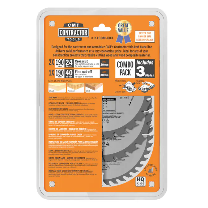 Sågklinga CMT Orange Tools Contractor Set 3 delar 190x30 Z24-24-40 W C
